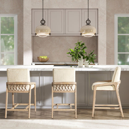 Solid ash upholstered counter height stools with rope detail in creme white, set of 4 on Tampa Home & Garden Store