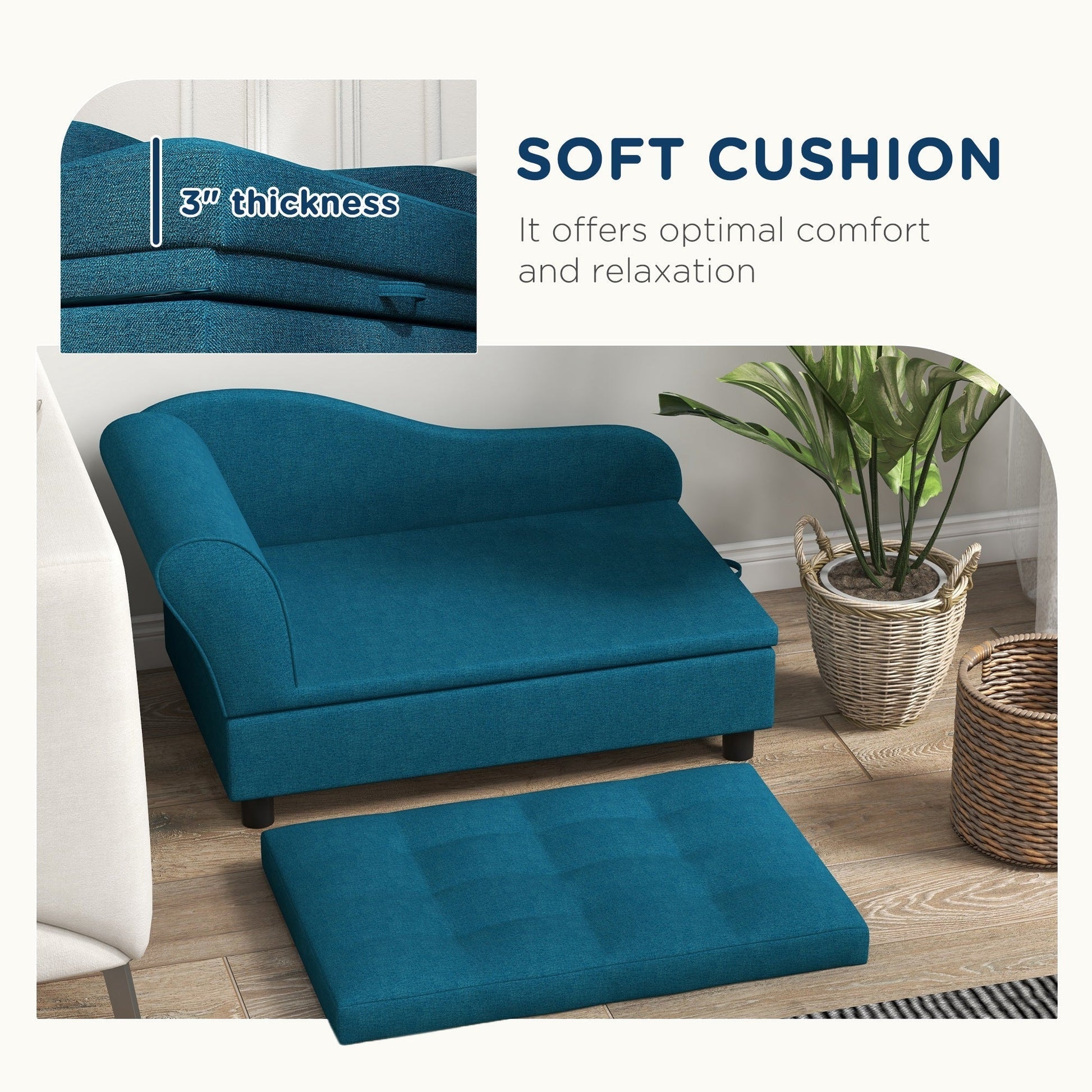 PawHut Elevated Pet Sofa Bed for Small & Medium Dogs, blue fabric upholstery couch bed on Tampa Home & Garden Store