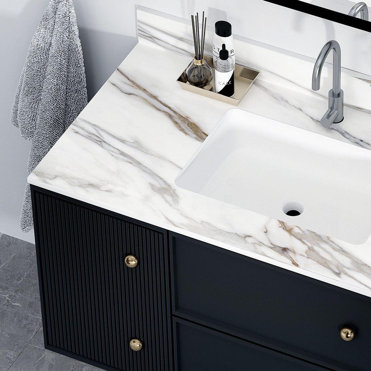 Elegant Vanity Top With Undermount Sink And Backsplash marble brass tray HouseOfZazla on Tampa Home & Garden Store