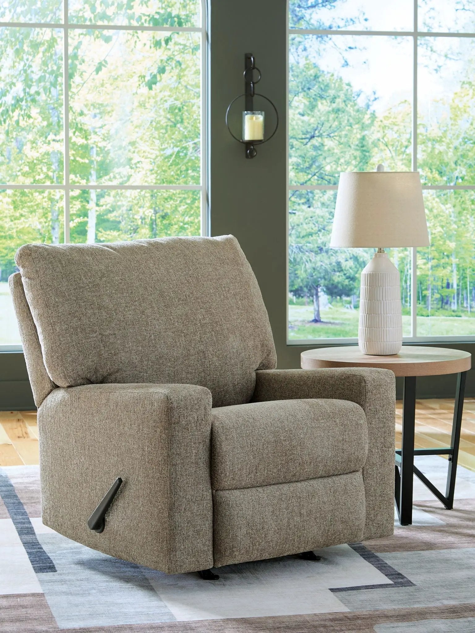 Newellen rocker recliner in beige fabric with side lever by Unique Piece Furniture on Tampa Home & Garden Store