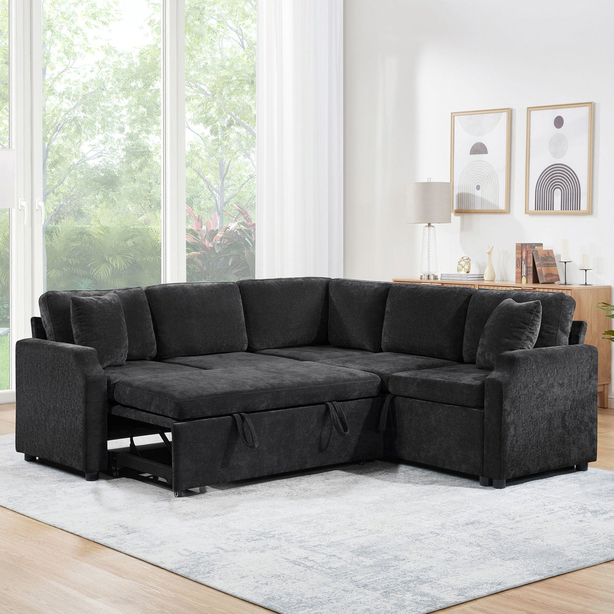 Modern L-shaped sleeper sectional sofa bed with hidden storage in charcoal HouseOfZazla on Tampa Home & Garden Store