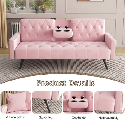 Pink Velvet Sofa Bed With Nailhead And The Frame