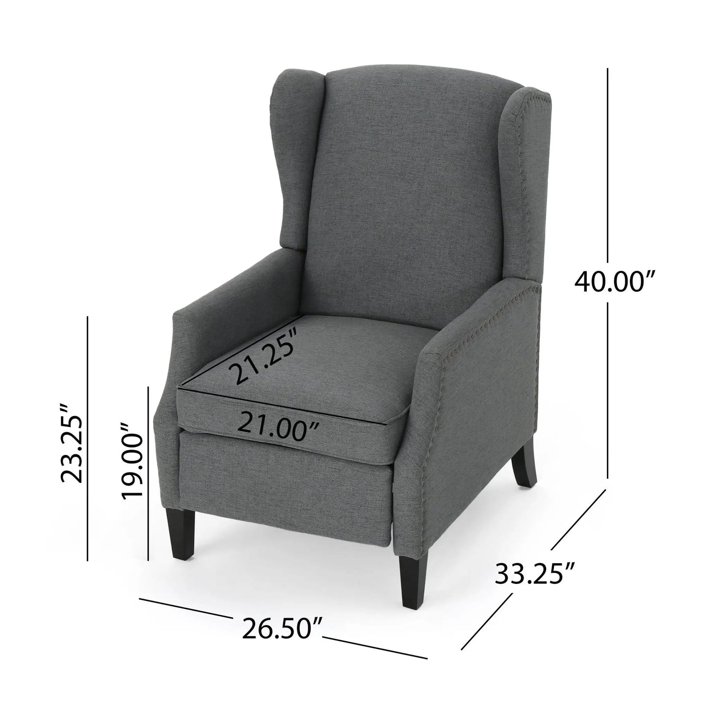 Westeros Wing Back Fabric Upholstered Recliner gray fabric by Unique Piece Furniture on Tampa Home & Garden Store