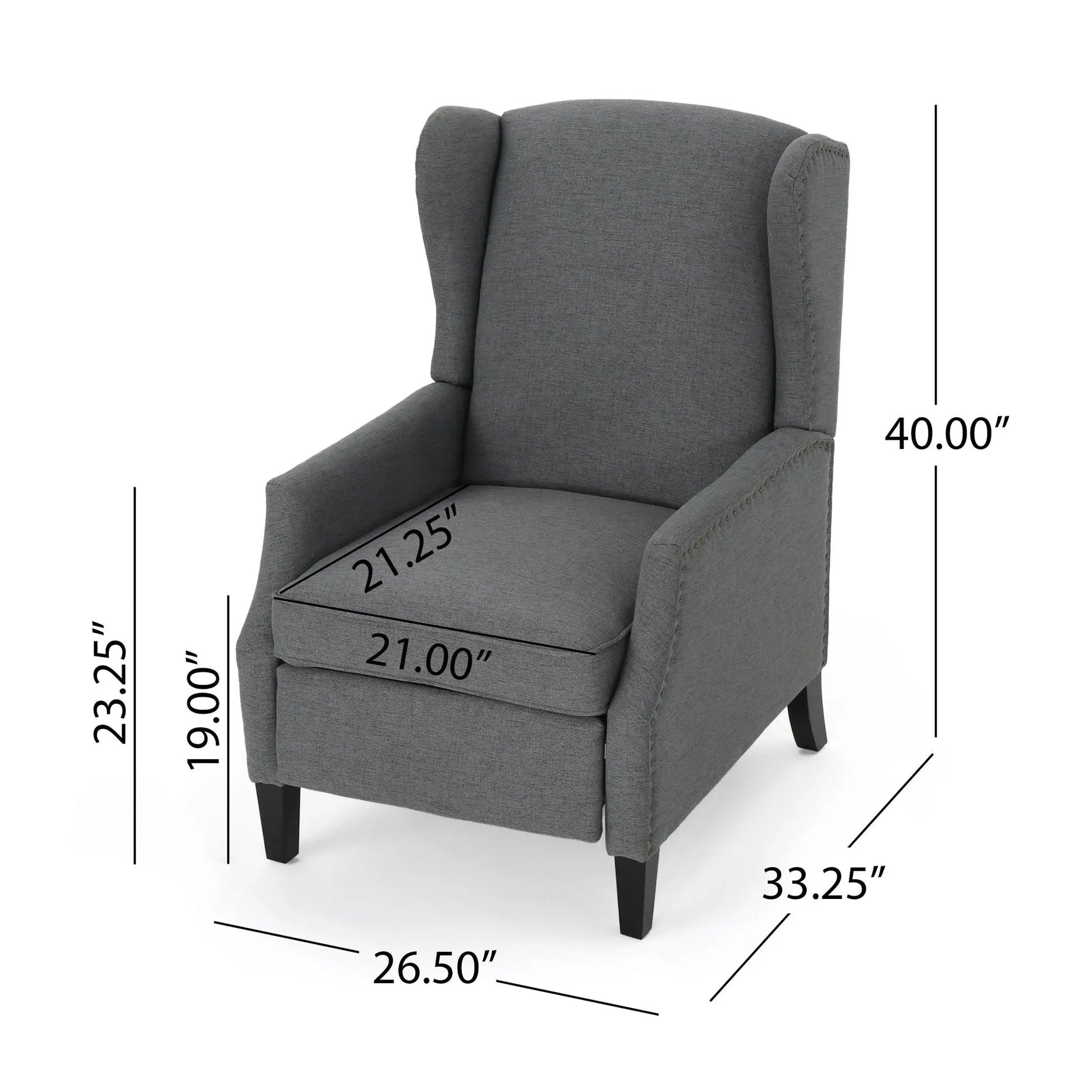 Westeros Wing Back Fabric Upholstered Recliner gray fabric by Unique Piece Furniture on Tampa Home & Garden Store
