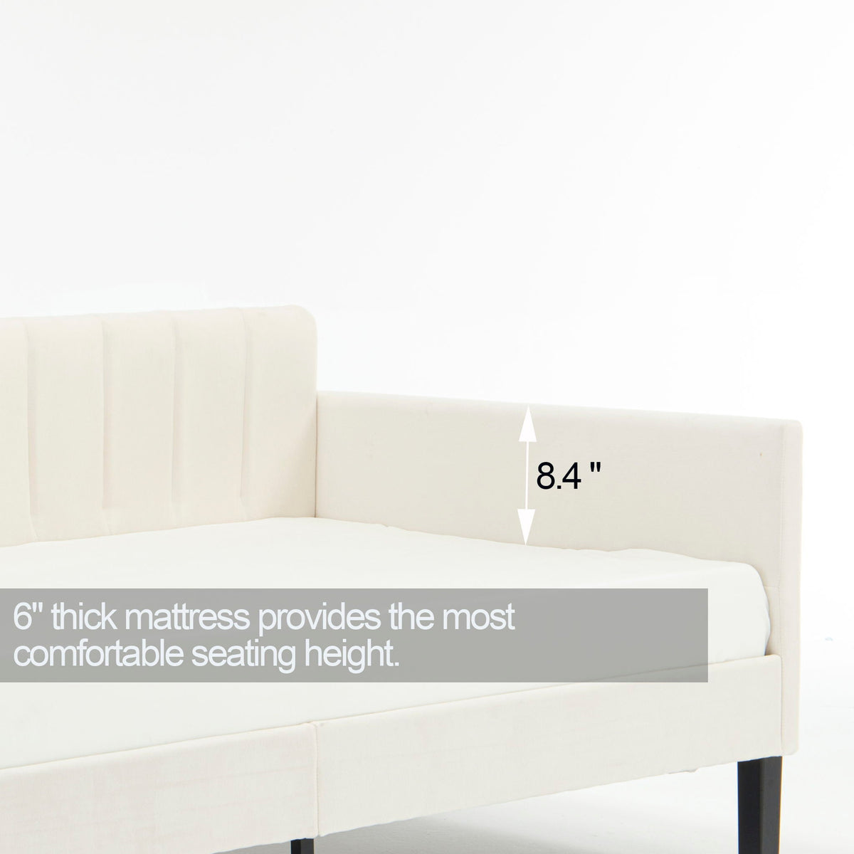 Elena Boucle Upholstered Daybed with ribbed tufted backrest in cream fabric by HouseOfZazla on Tampa Home & Garden Store