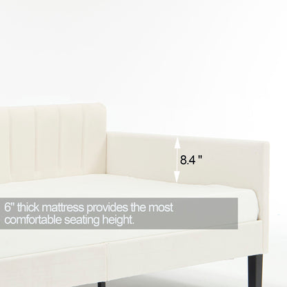 Elena Boucle Upholstered Daybed with ribbed tufted backrest in cream fabric by HouseOfZazla on Tampa Home & Garden Store