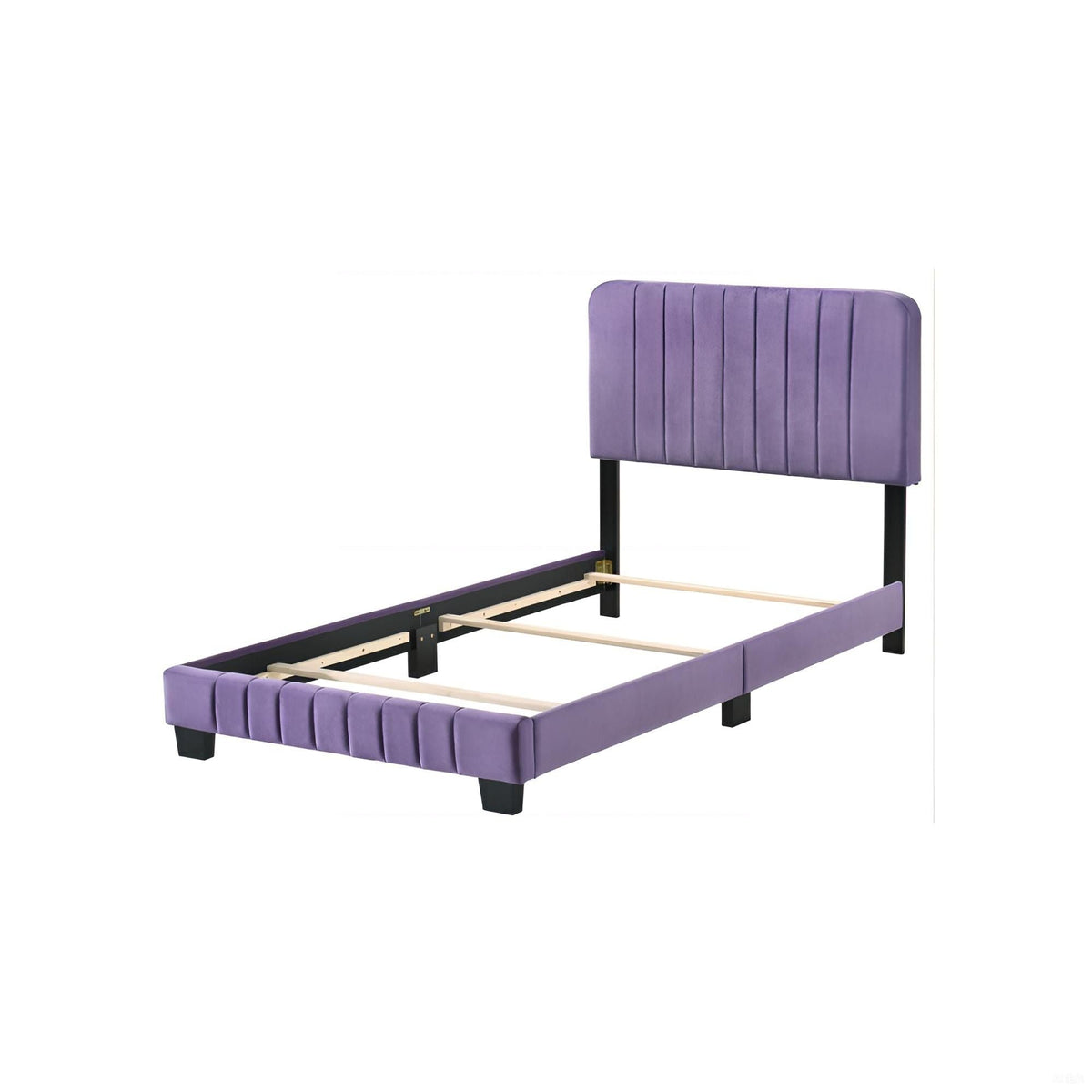 Channel Tufted Bed purple upholstered headboard with vertical channel tufting and black legs on Tampa Home & Garden Store
