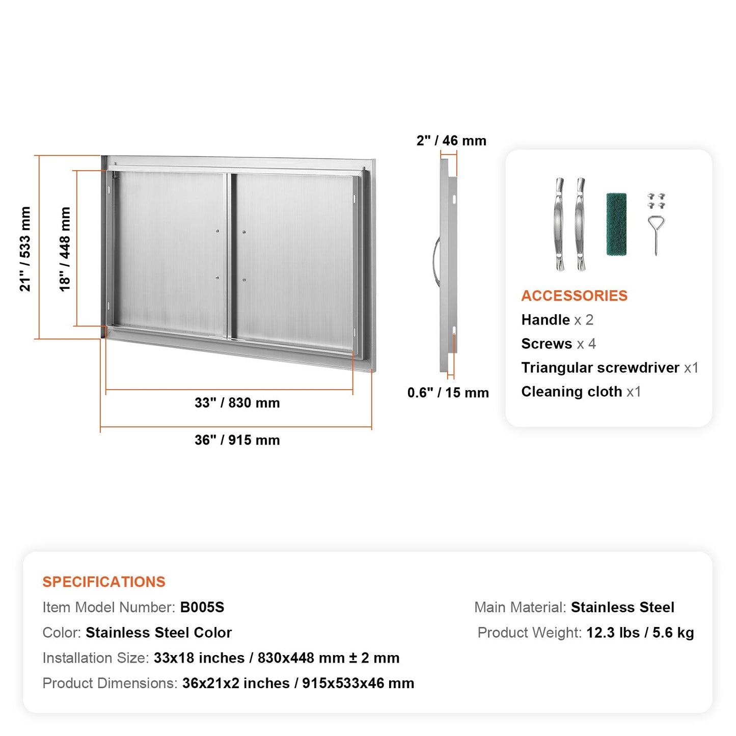 36 By 21 Inch Stainless Steel BBQ Access Door