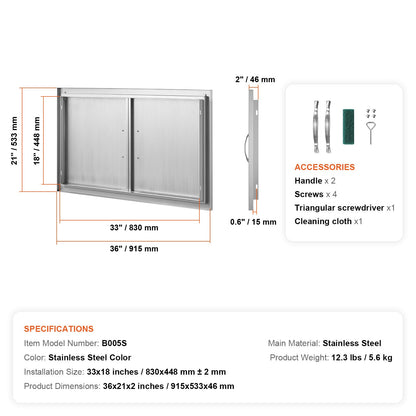 36 By 21 Inch Stainless Steel BBQ Access Door
