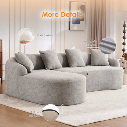 Combined Sofa With 4 Pillows grey plush chenille upholstery anti-slip base Unique Piece Furniture on Tampa Home & Garden Store