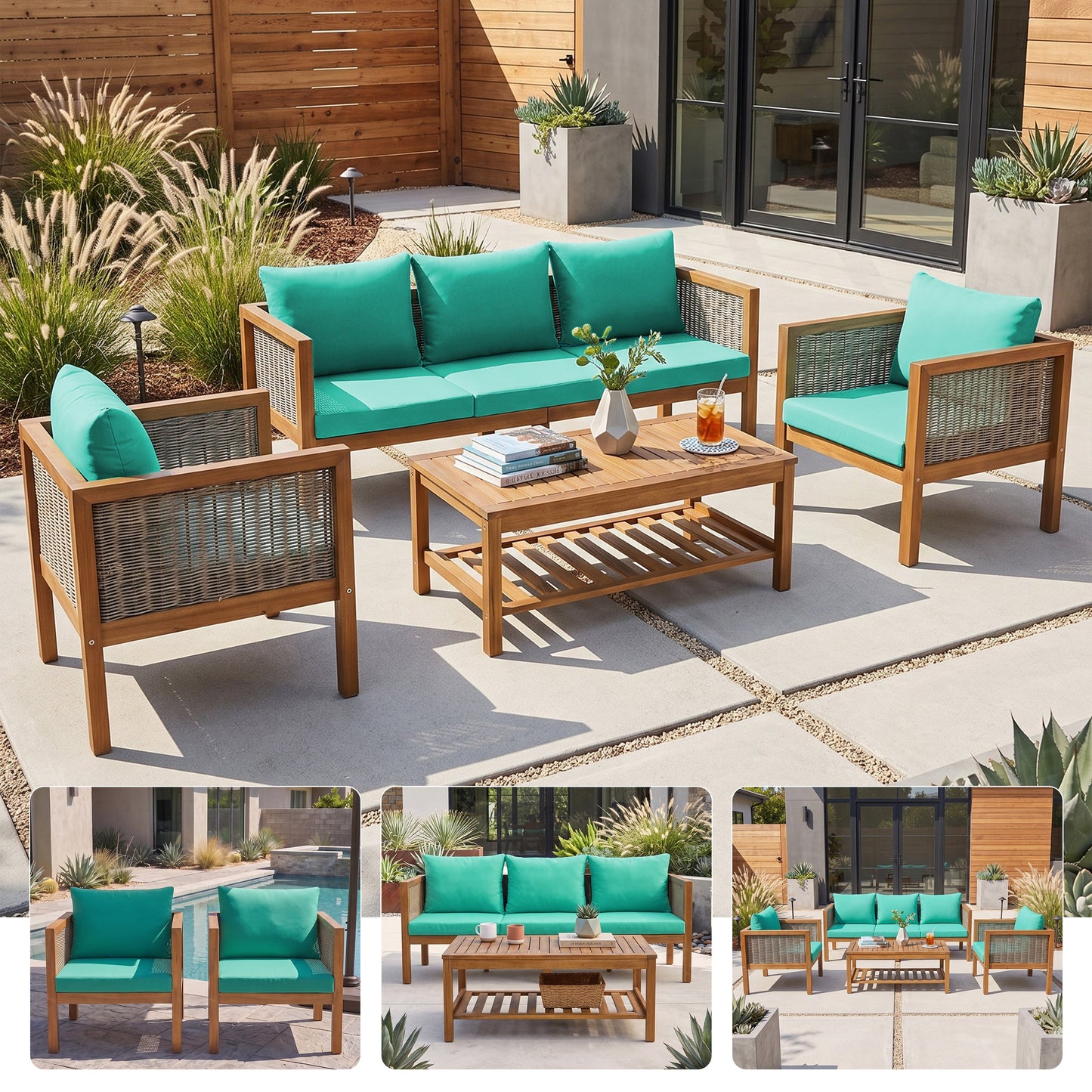 Patio Sofa Set for Outdoor Woven Rattan Seating