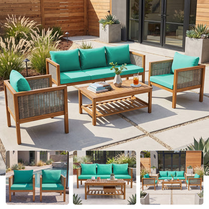 Patio Sofa Set for Outdoor Woven Rattan Seating