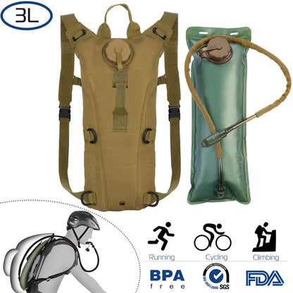 iMounTEK tactical hydration pack 3L with bladder, tan backpack and green reservoir sleeve on Tampa Home & Garden Store