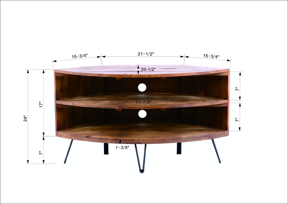 Fan Shape Reclaimed Wood Corner Media Table by HouseOfZazla TV stand with curved front shelf on Tampa Home & Garden Store