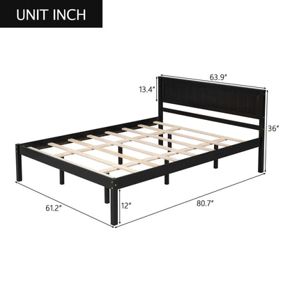 Platform Bed Frame With Headboard in Espresso