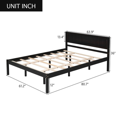 Strong Espresso Wood Platform Bed and Headboard