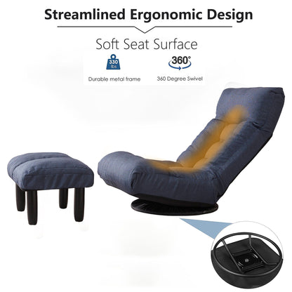 Reclining chair & ottoman set in blue fabric with durable metal frame for living room on Tampa Home & Garden Store