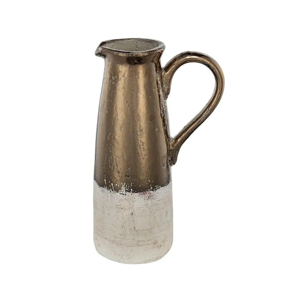 Candia Terracotta Pitcher with bronze glaze and ivory base, ceramic jug on Tampa Home & Garden Store