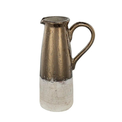 Candia Terracotta Pitcher with bronze glaze and ivory base, ceramic jug on Tampa Home & Garden Store