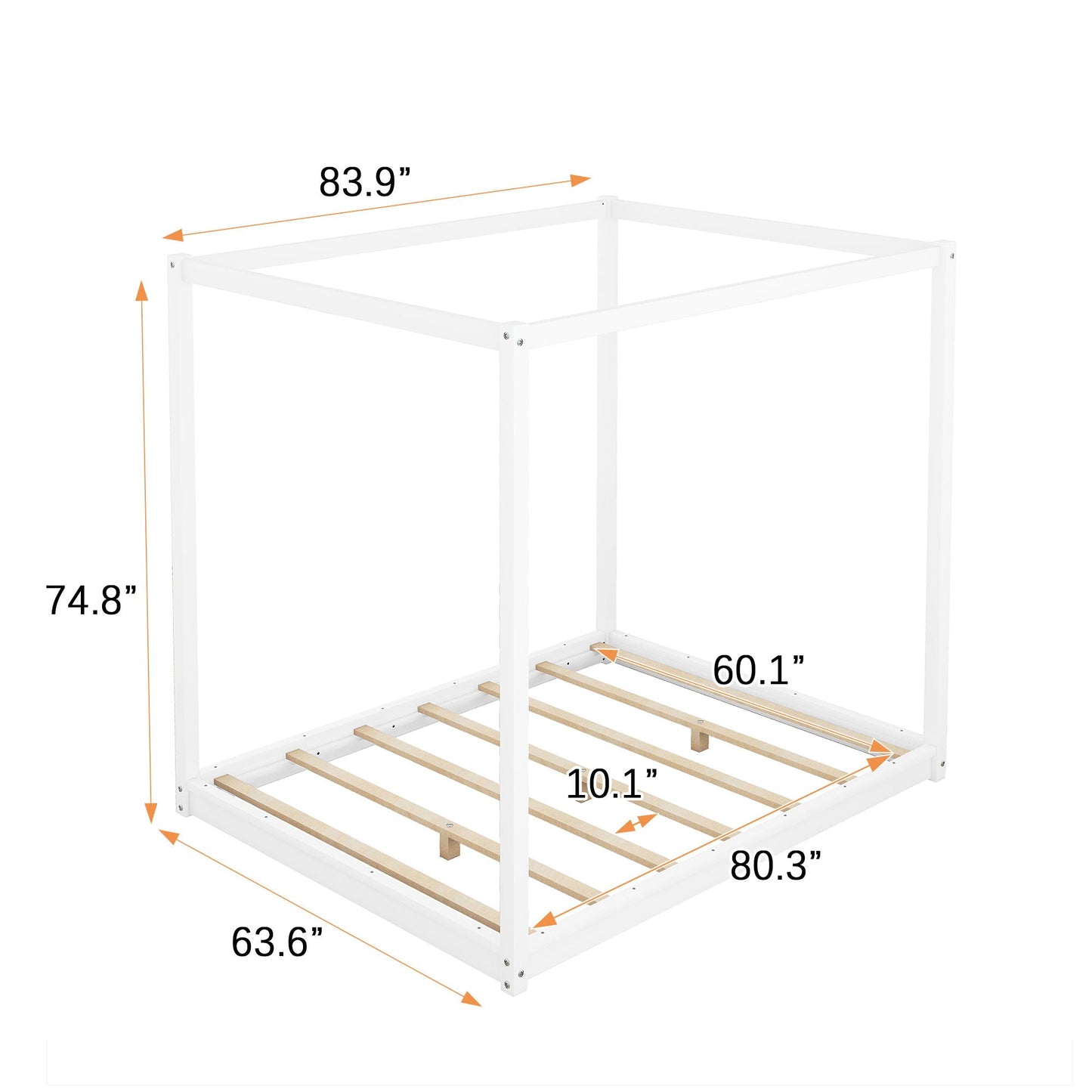White wood canopy bed frame by HouseOfZazla with airflow slats and support legs on Tampa Home & Garden Store