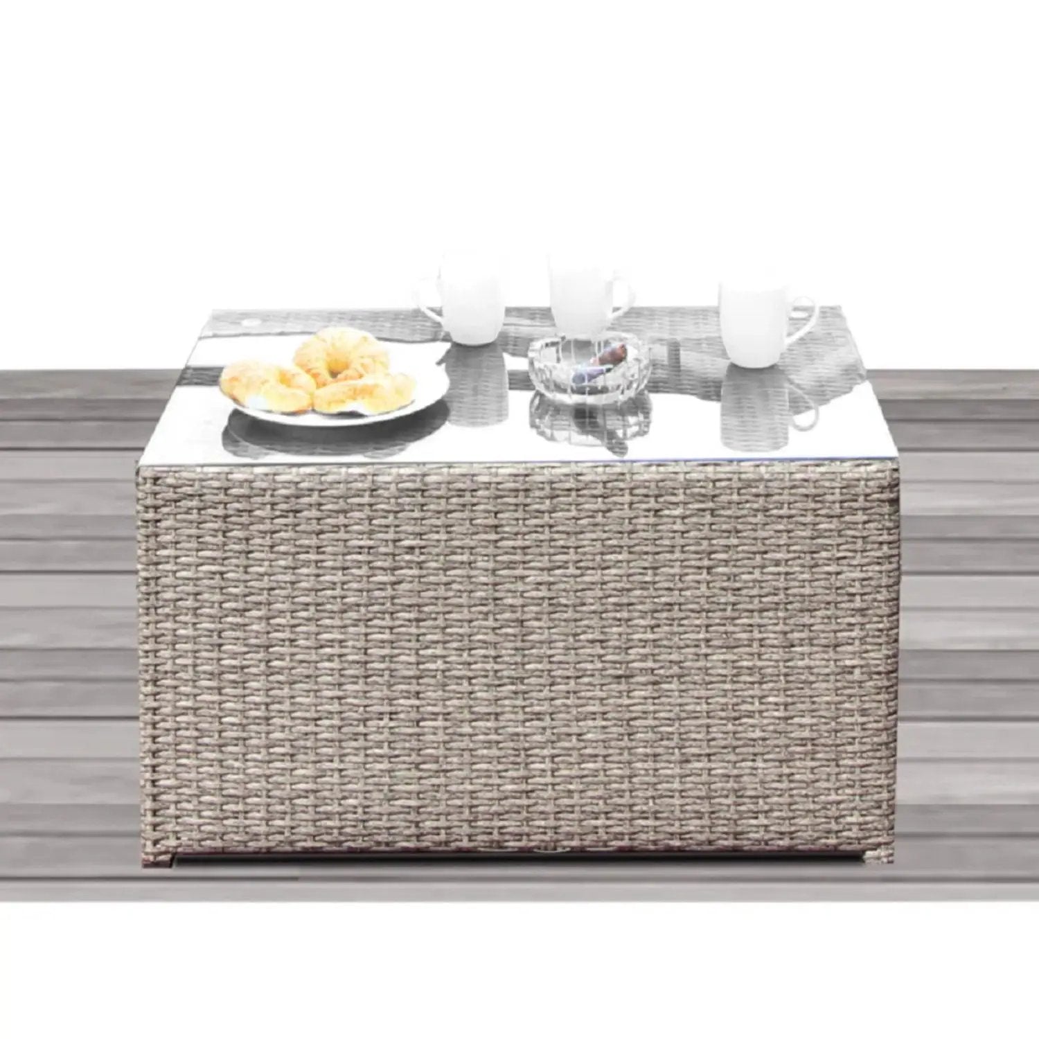Stylish Wicker Patio Seating Group 4pc set with glass table in light brown rattan Unique Piece on Tampa Home & Garden Store