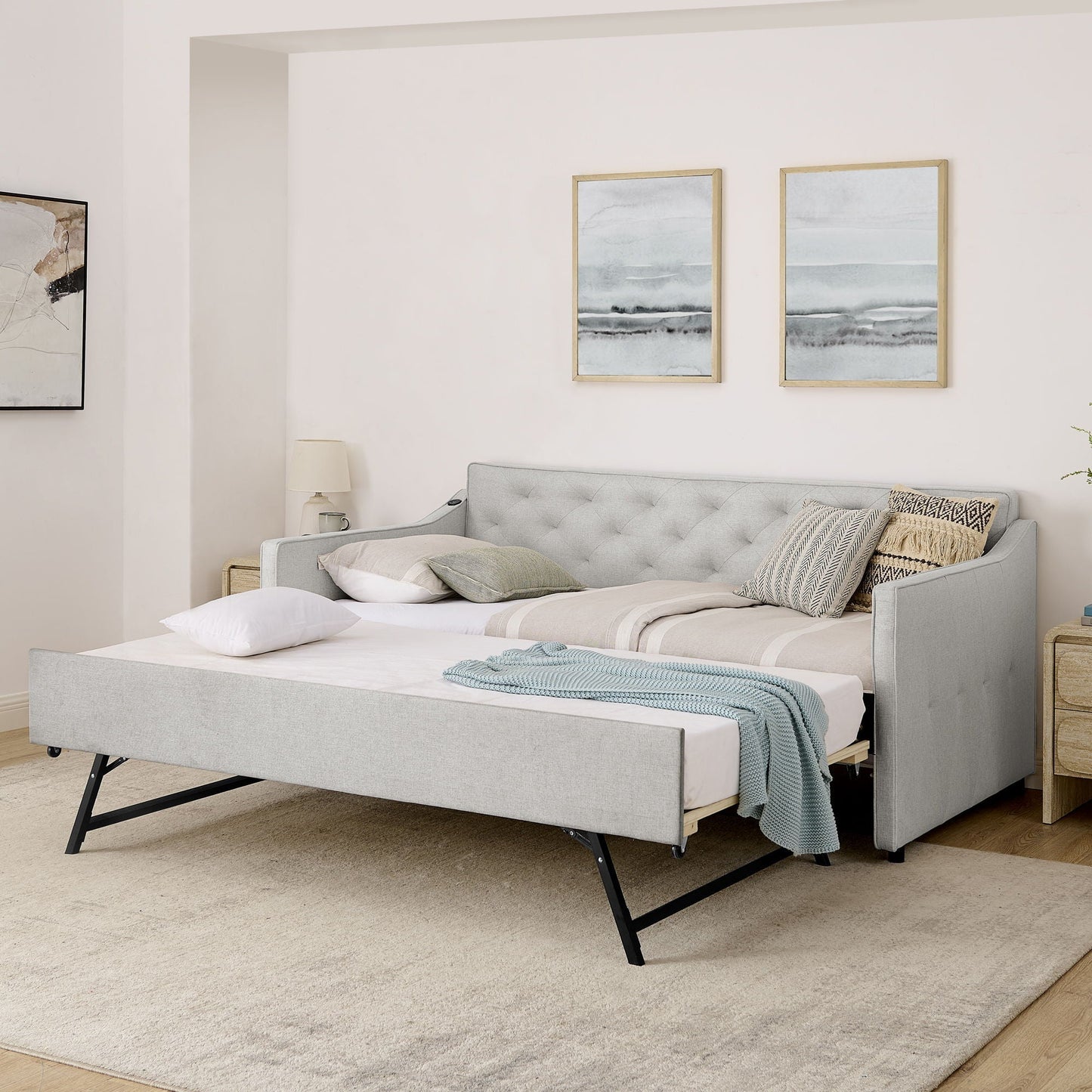 Daybed with Trundle and USB Charging Armrest