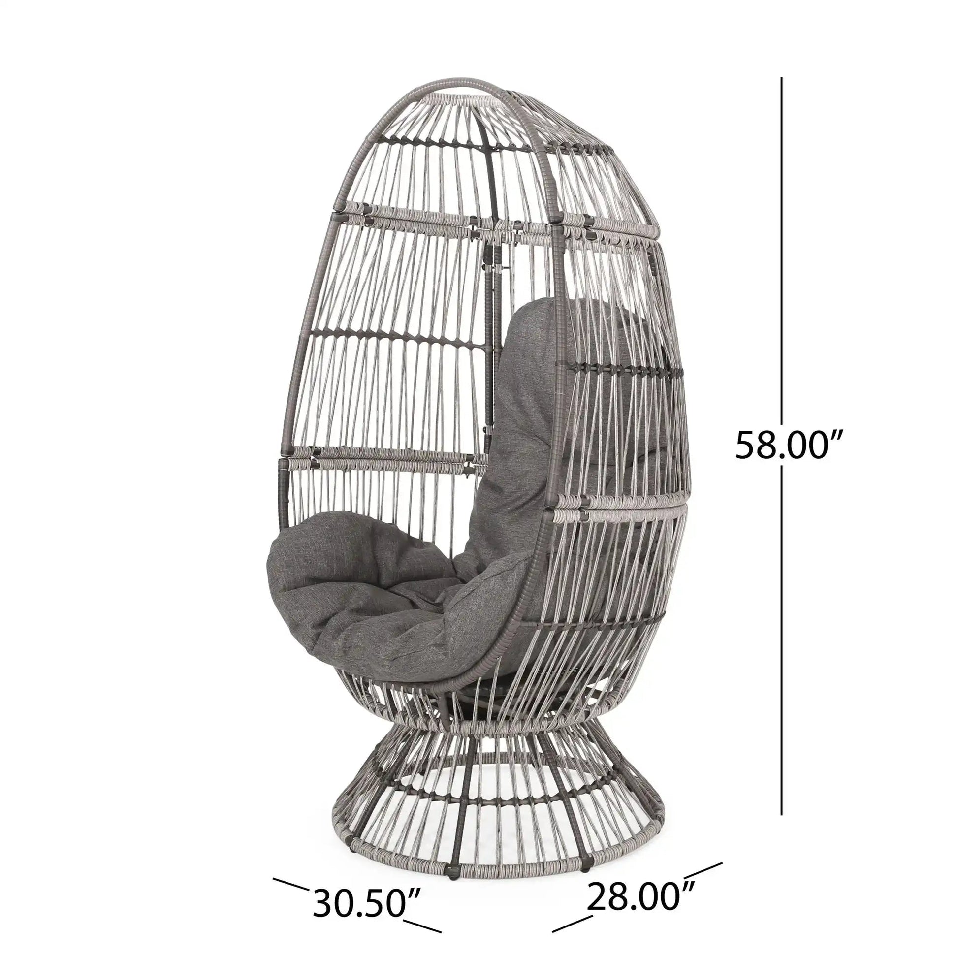 Patio swivel basket egg chair with cushion in gray woven rattan, HouseOfZazla swing chair on Tampa Home & Garden Store