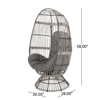 Patio swivel basket egg chair with cushion in gray woven rattan, HouseOfZazla swing chair on Tampa Home & Garden Store