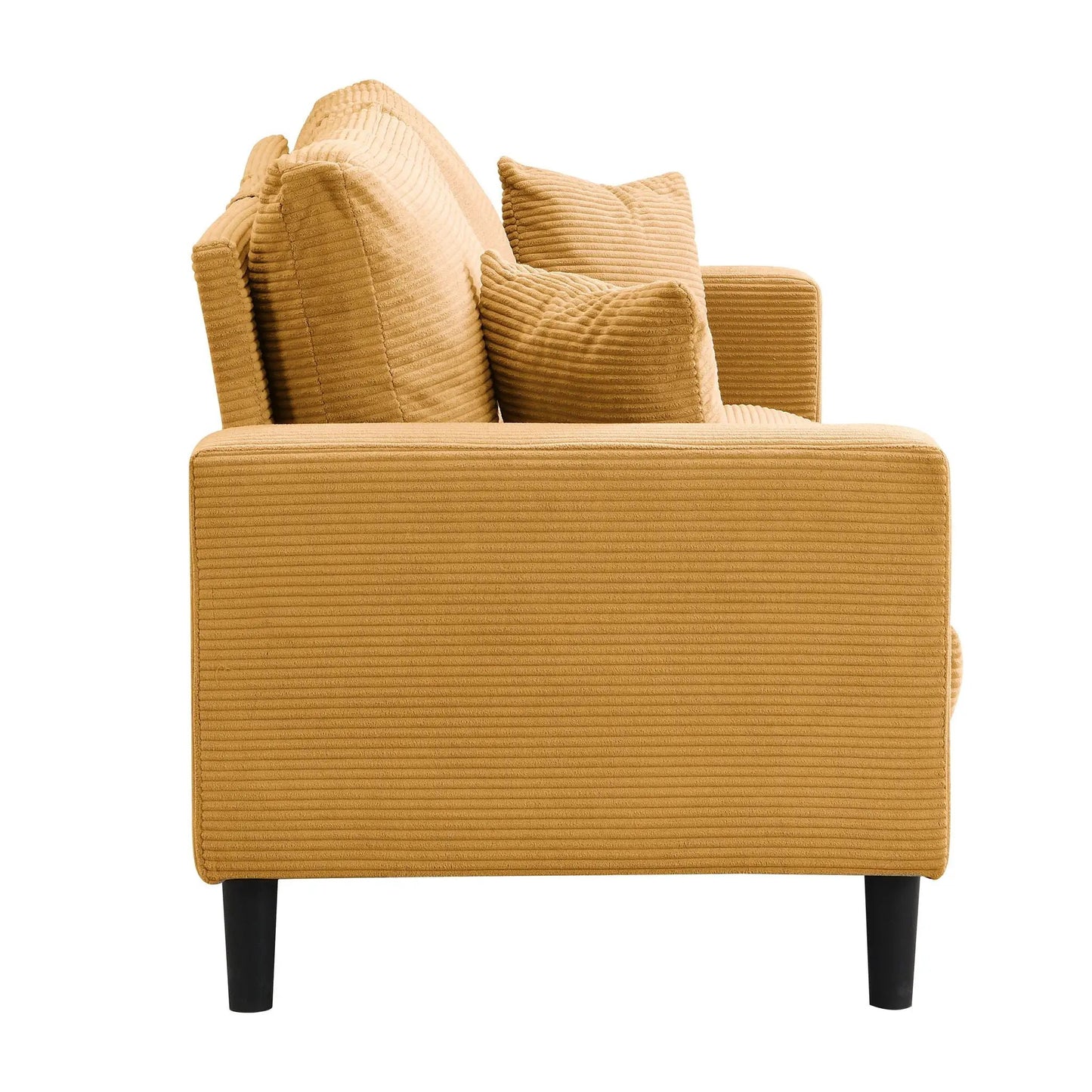 Modern three seater tan corduroy sofa by Unique Piece Furniture, black legs on Tampa Home & Garden Store