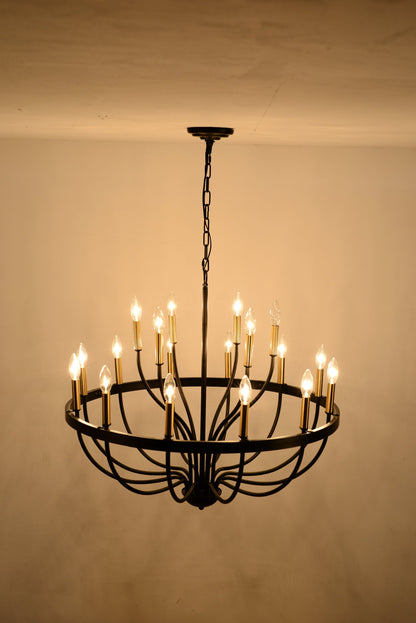 15-Light Industrial Iron Candle Chandelier in black with circular frame and chain on Tampa Home & Garden Store