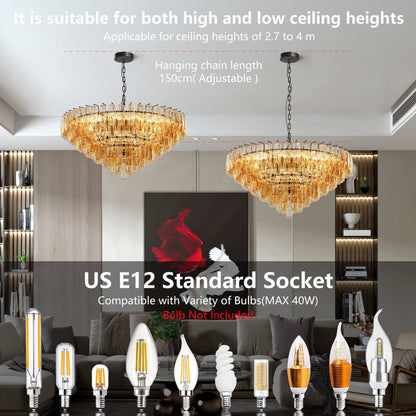 Modern Round 14-Light Black Chandelier with Smoke Glass Tubes, two hanging from ceiling on black chains on Tampa Home & Garden Store