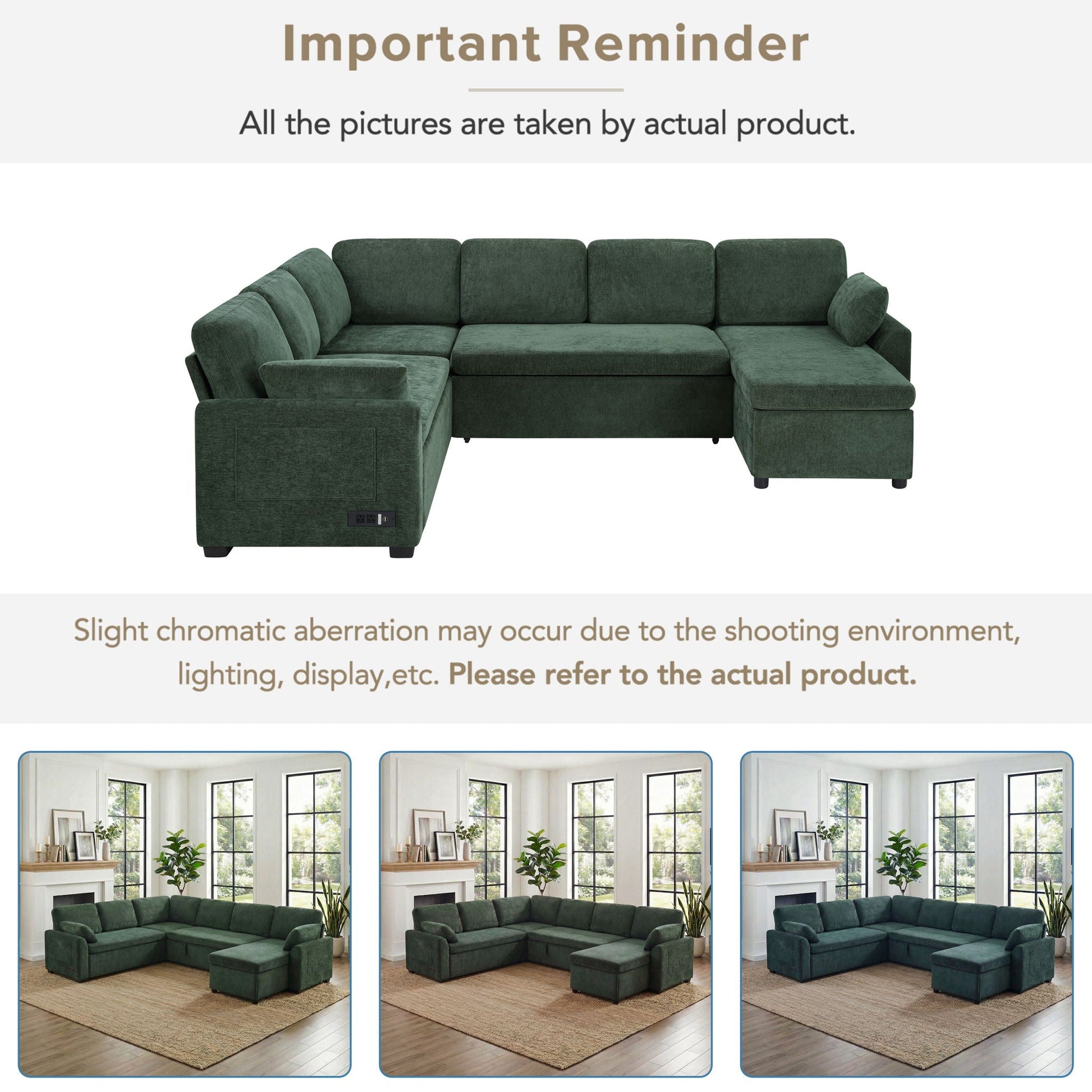 Convertible U-shaped sectional sofa bed with reversible chaise emerald velvet HouseOfZazla on Tampa Home & Garden Store