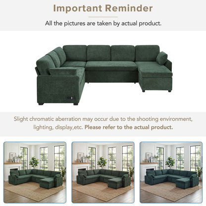 Convertible U-shaped sectional sofa bed with reversible chaise emerald velvet HouseOfZazla on Tampa Home & Garden Store
