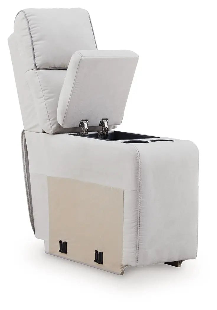 Social Pointe reclining sectional by Unique Piece Furniture in light gray fabric with cupholders on Tampa Home & Garden Store