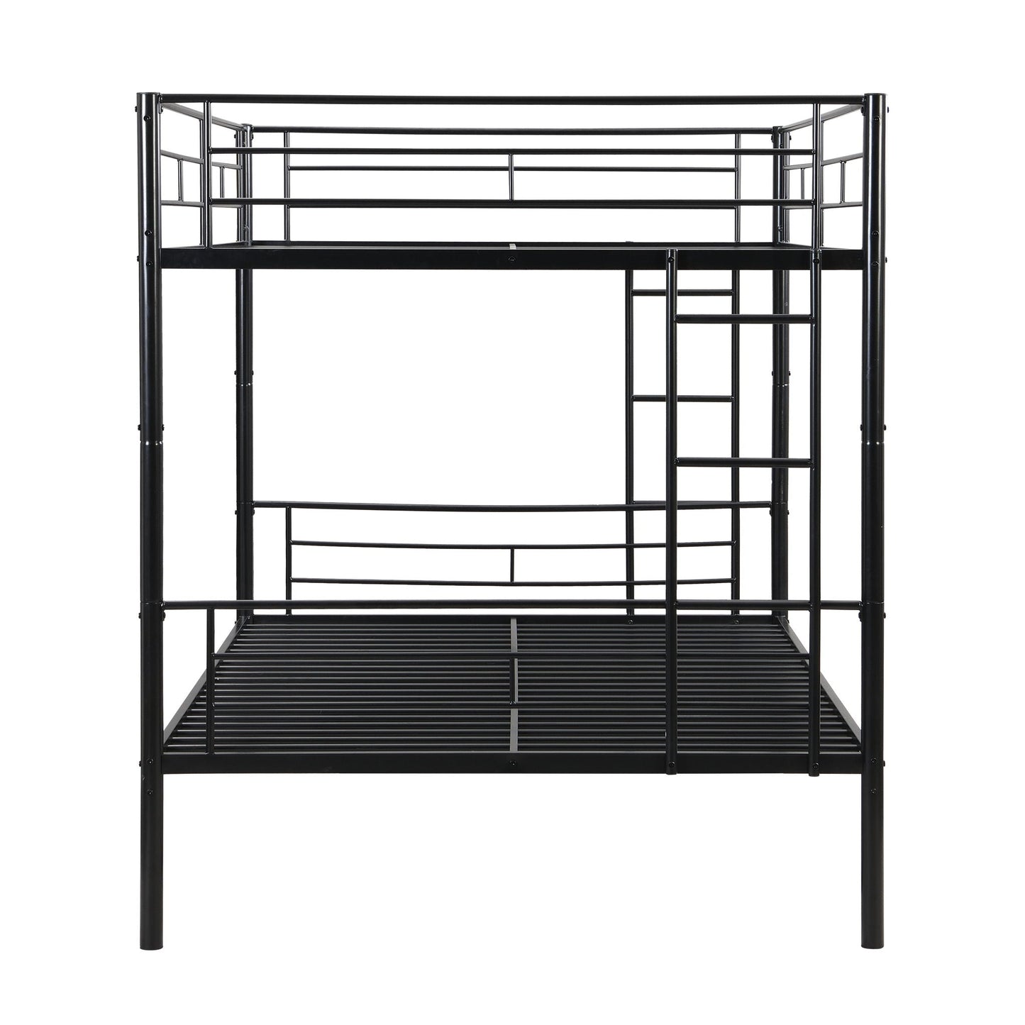 Metal bunk bed frame in black with guard rails and ladder, no box spring needed on Tampa Home & Garden Store
