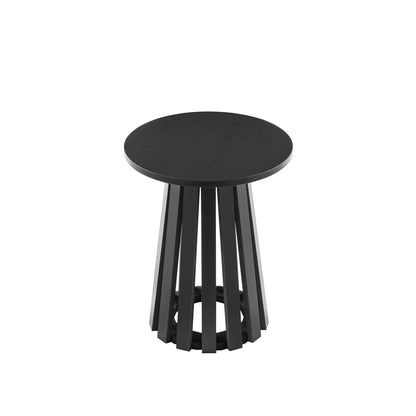Layla End Table round black wood grain top with multi-slat pedestal base HouseOfZazla on Tampa Home & Garden Store