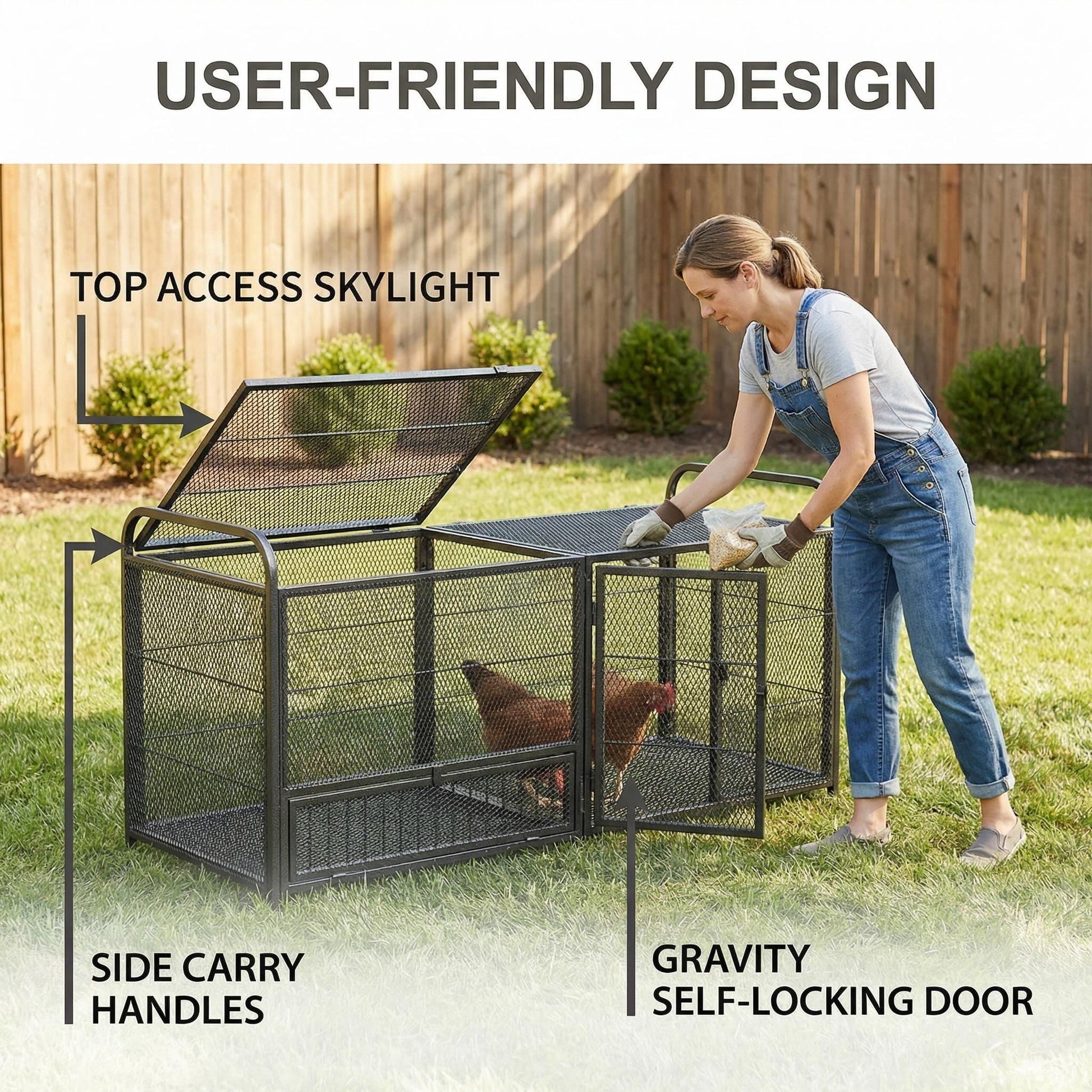 Chicken cage poultry breeding coop black and silver metal mesh with carry handles HouseOfZazla on Tampa Home & Garden Store