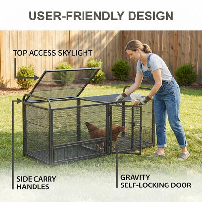Chicken cage poultry breeding coop black and silver metal mesh with carry handles HouseOfZazla on Tampa Home & Garden Store