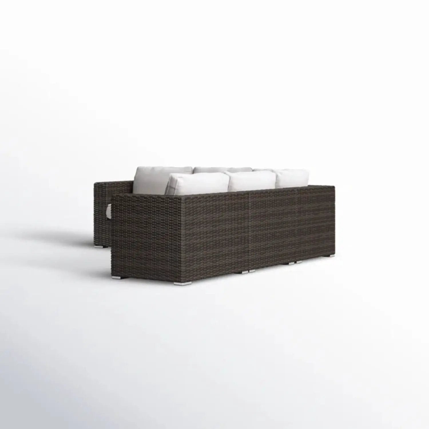 Luxurious wicker patio sectional by Unique Piece Furniture with white Sunbrella cushions on Tampa Home & Garden Store