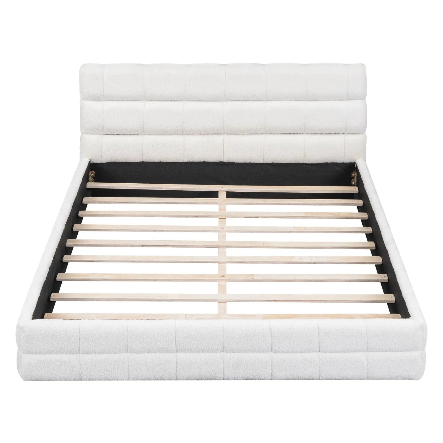 Upholstered platform bed with white headboard and slatted foundation by Unique Piece Furniture on Tampa Home & Garden Store