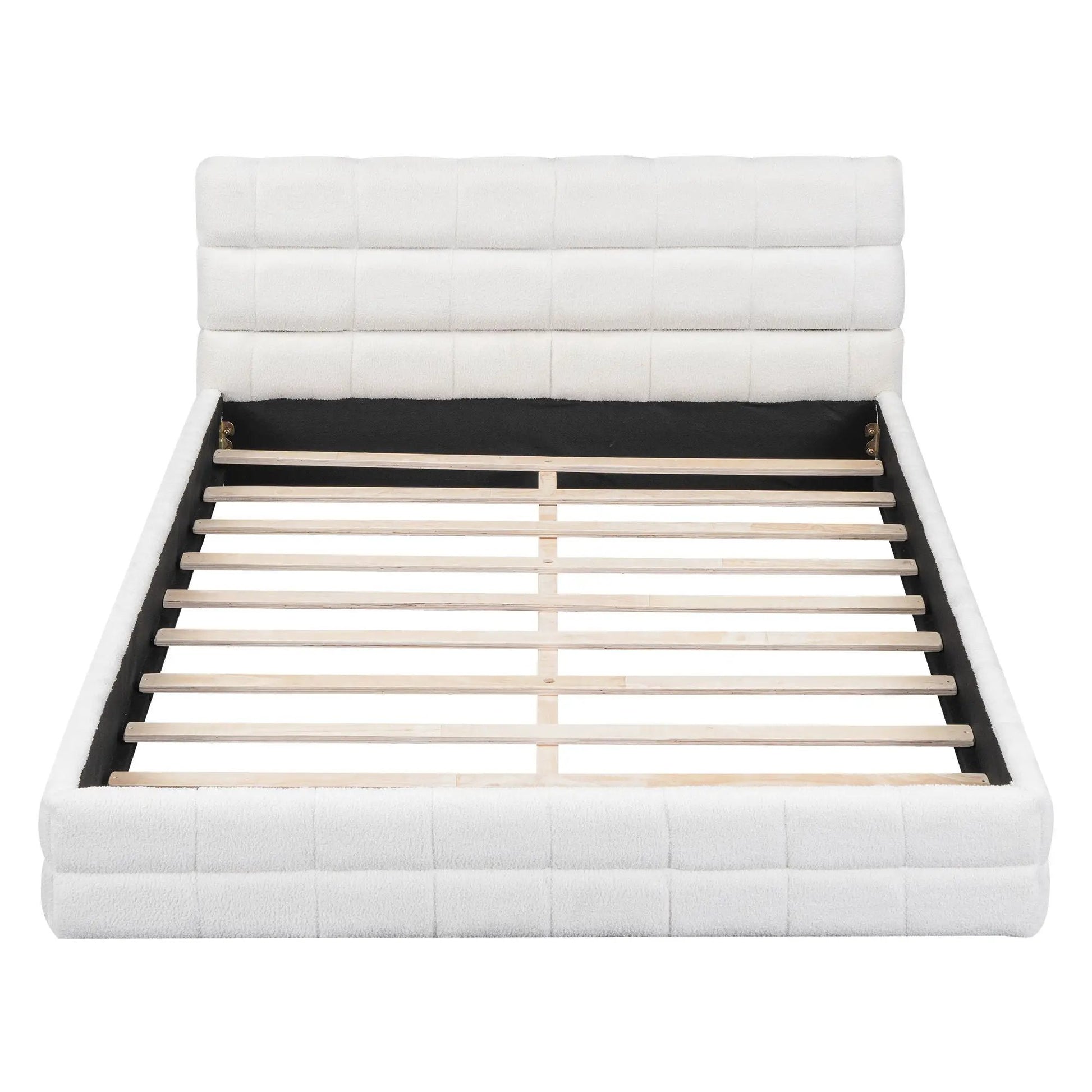 Upholstered platform bed with white headboard and slatted foundation by Unique Piece Furniture on Tampa Home & Garden Store