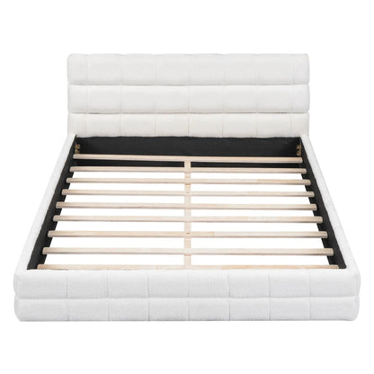 Upholstered platform bed with white headboard and slatted foundation by Unique Piece Furniture on Tampa Home & Garden Store