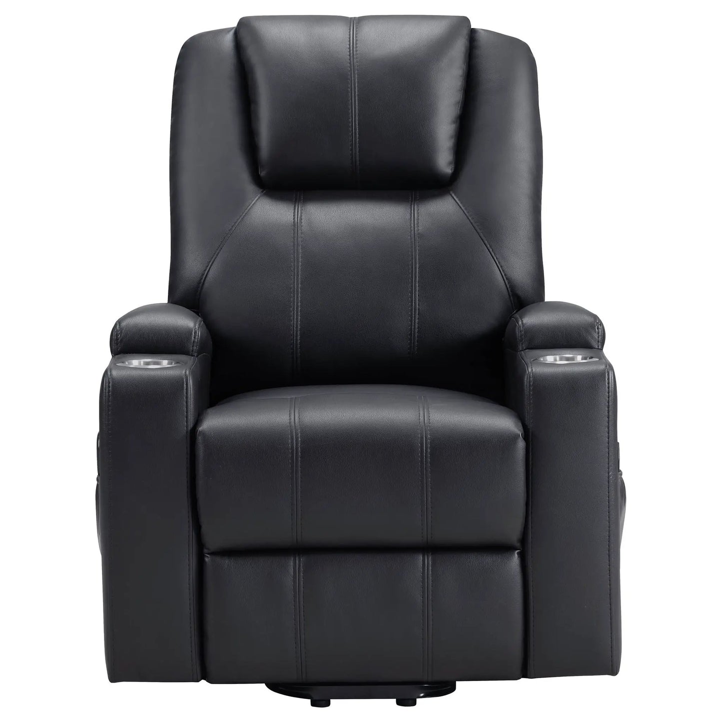 Macklin power lift massage recliner in black leather with headrest and dual cupholders on Tampa Home & Garden Store