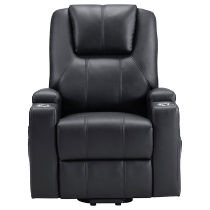 Macklin power lift massage recliner with heat, black leather, cupholders, HouseOfZazla on Tampa Home & Garden Store