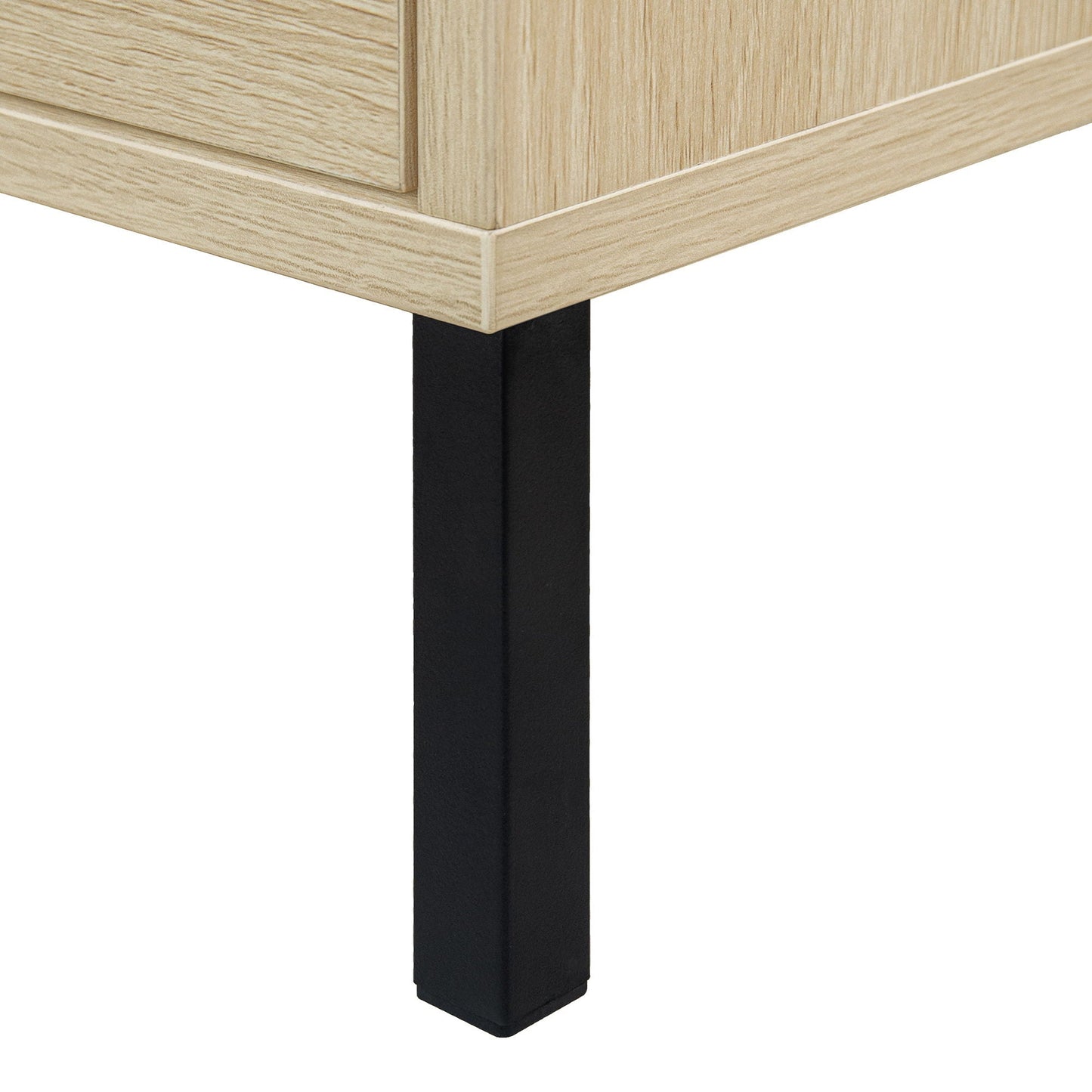 Modern Rattan 3 Door Shoe Rack Cabinet for Entryway in light oak finish with black metal legs on Tampa Home & Garden Store