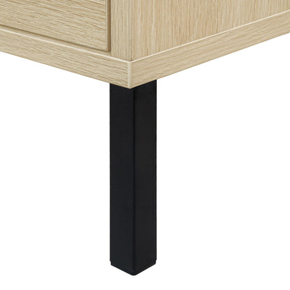 Modern Rattan 3 Door Shoe Rack Cabinet for Entryway in light oak finish with black metal legs on Tampa Home & Garden Store