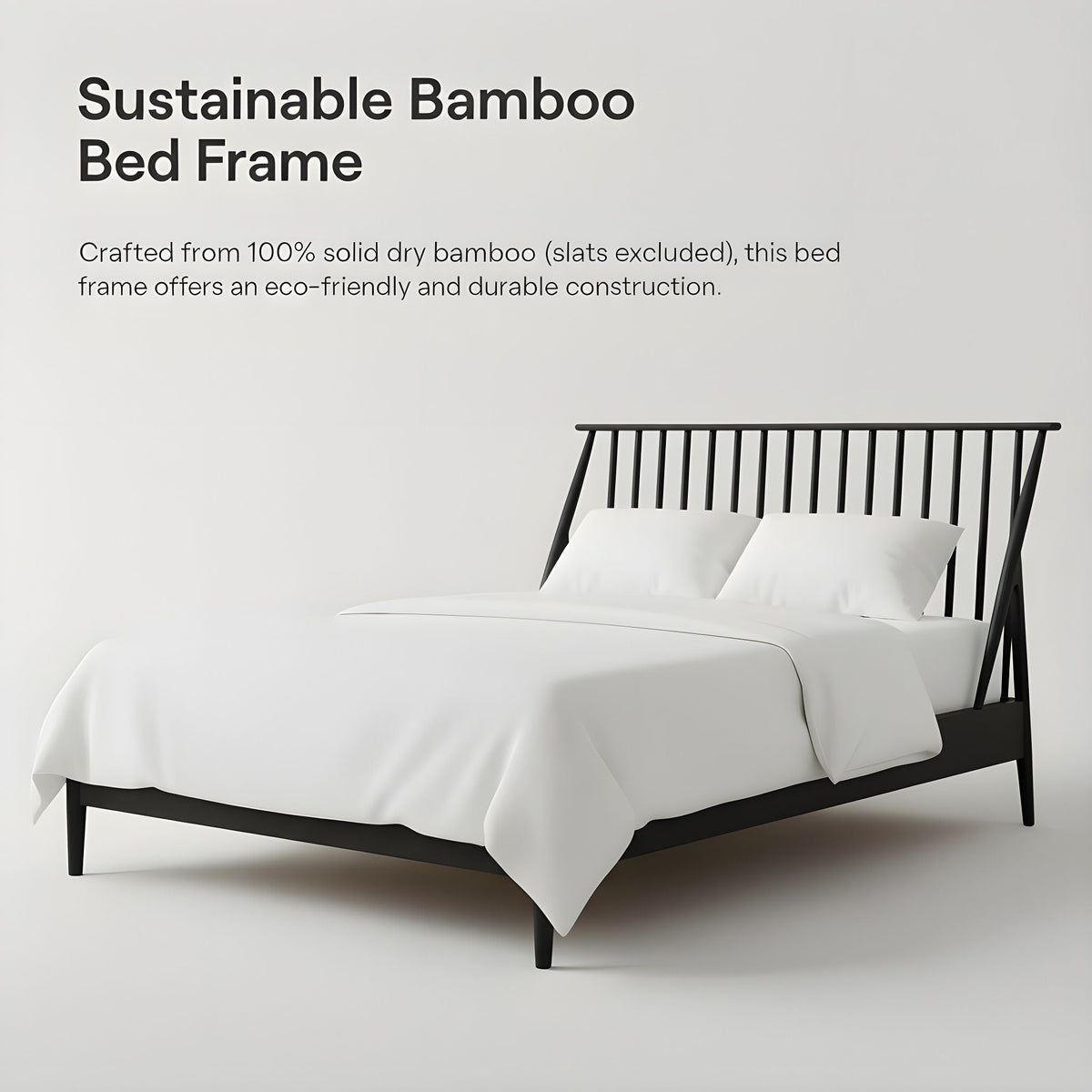 Bohemian platform bed with tall black metal headboard and white bedding by HouseOfZazla on Tampa Home & Garden Store
