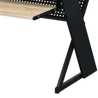 Eleazar music recording studio desk natural oak top with black metal frame and pull-out tray on Tampa Home & Garden Store