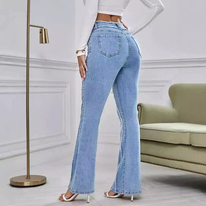New Slightly Flared Wadding Edge Jeans by FLIPSTYLEZLLC, light blue denim, back pockets on Tampa Home & Garden Store