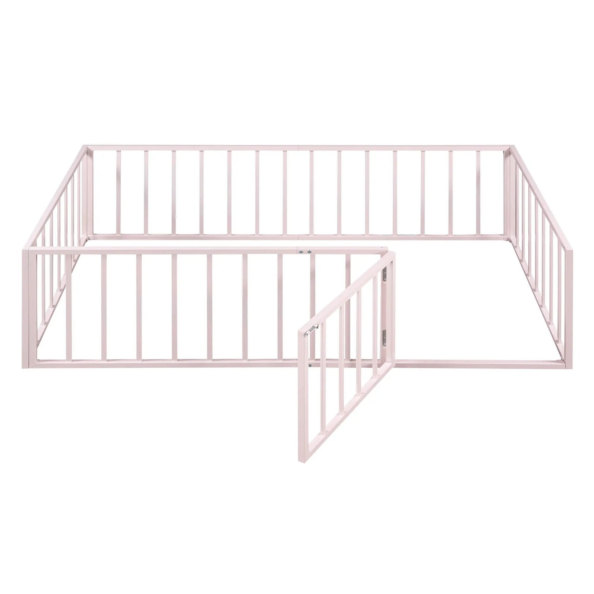 Metal floor bed frame with fence and door, pink color, Unique Piece Furniture panel bed on Tampa Home & Garden Store